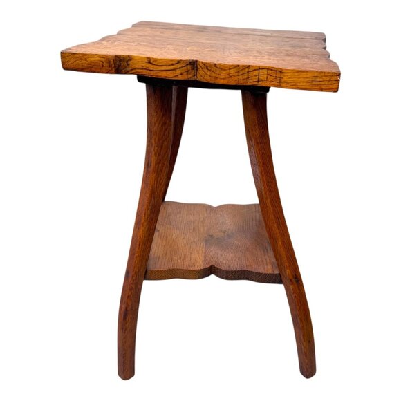 Antique Arts Crafts Quartersawn Tiger Oak 2 Tier Plant Stand Parlor Table Shelf - Picture 2 of 11